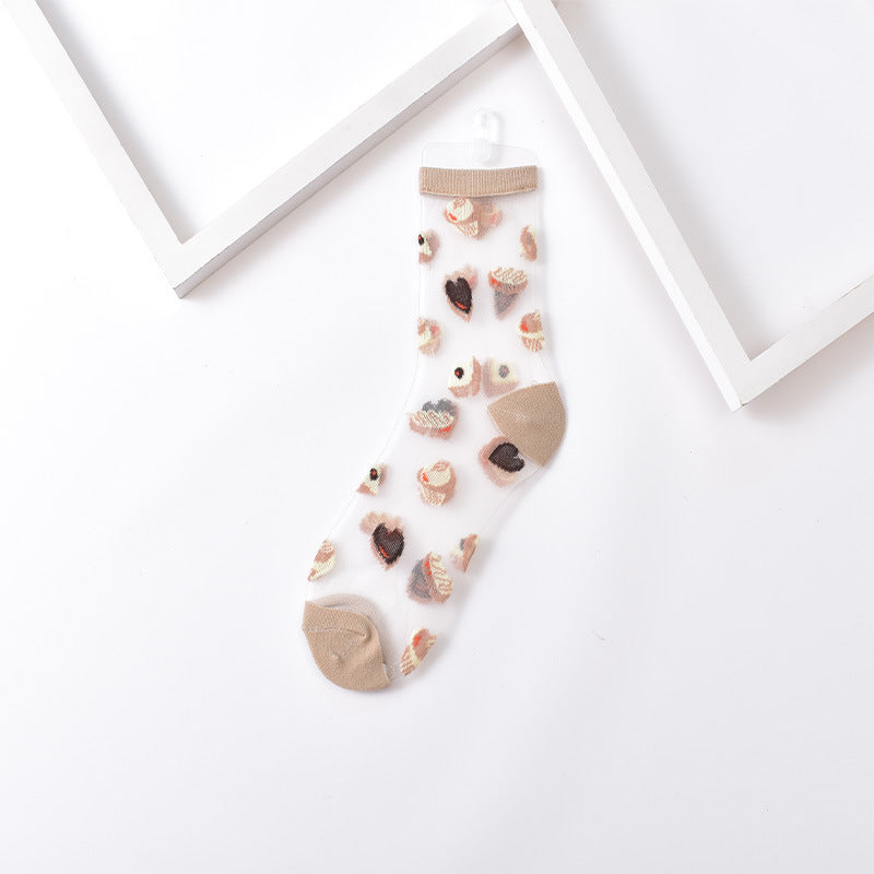 Sushi Print Sheer Mesh Ankle Socks - Color_3