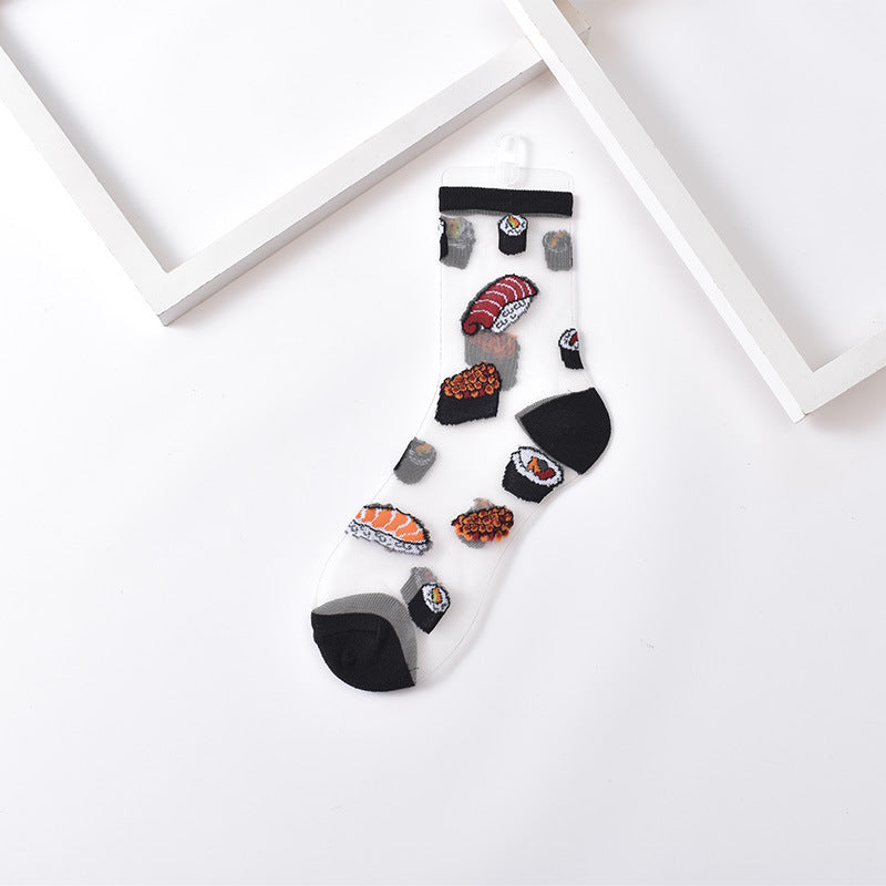 Sushi Print Sheer Mesh Ankle Socks - Color_4