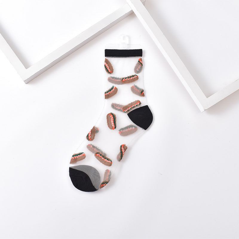 Sushi Print Sheer Mesh Ankle Socks - Color_5