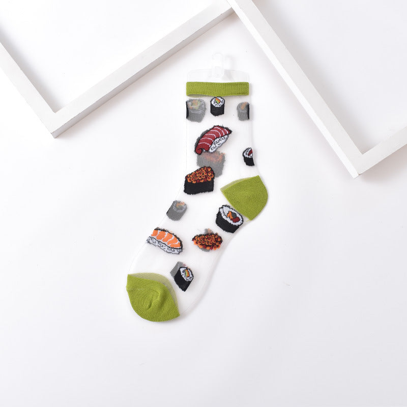 Sushi Print Sheer Mesh Ankle Socks - Color_6