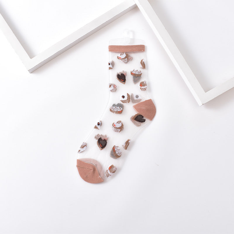 Sushi Print Sheer Mesh Ankle Socks - Color_7