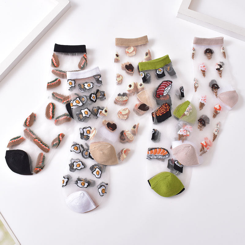 Sushi Print Sheer Mesh Ankle Socks - Color_9