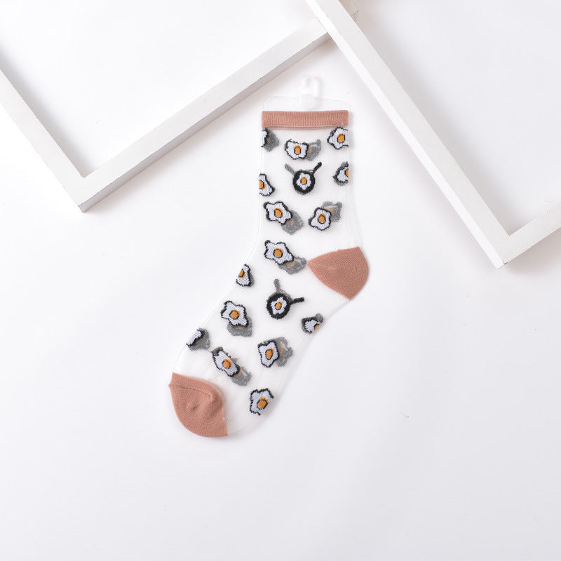 Sushi Print Sheer Mesh Ankle Socks - Color_9 - 1