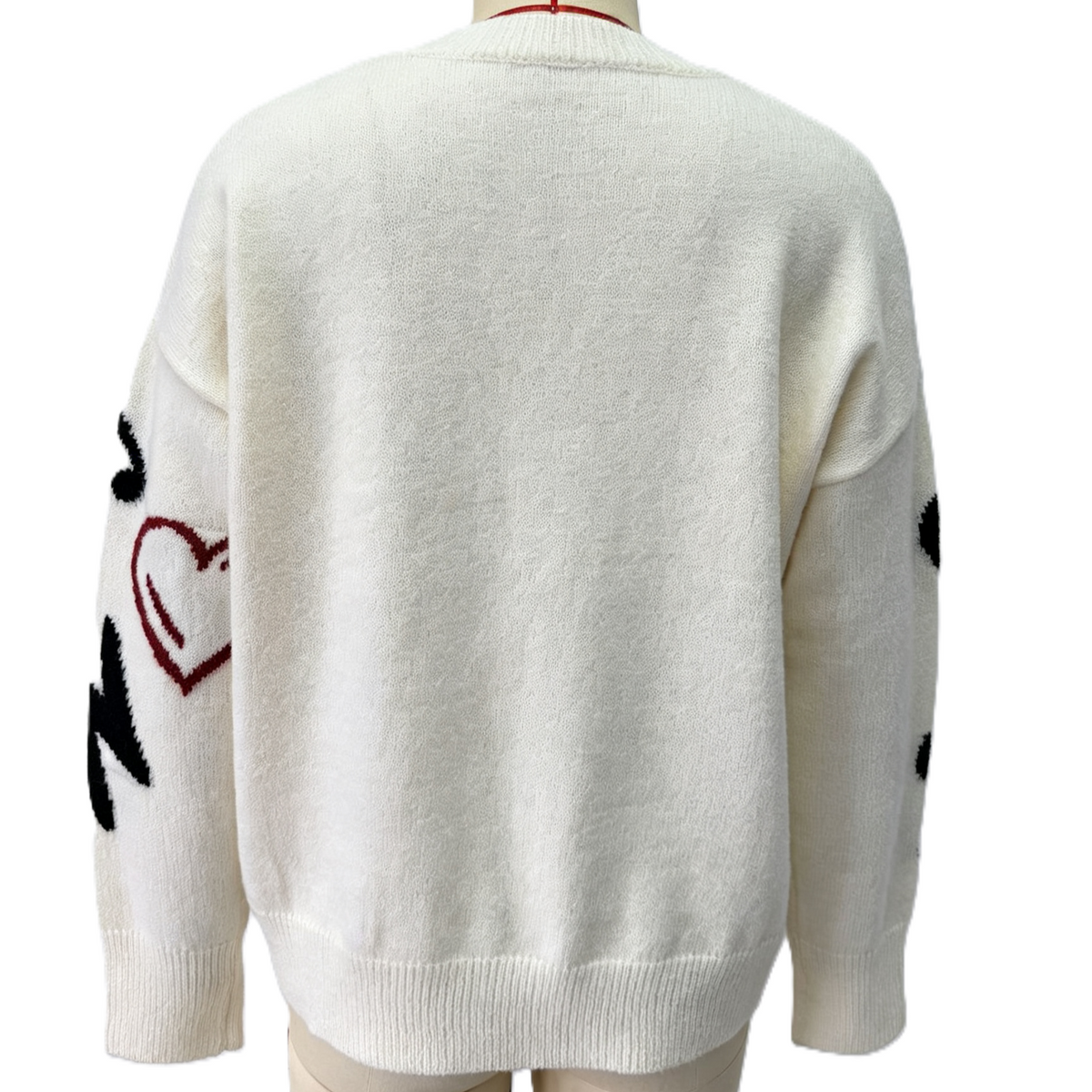 Oversized Heart and Blossom Intarsia Knit Sweater - White - 3