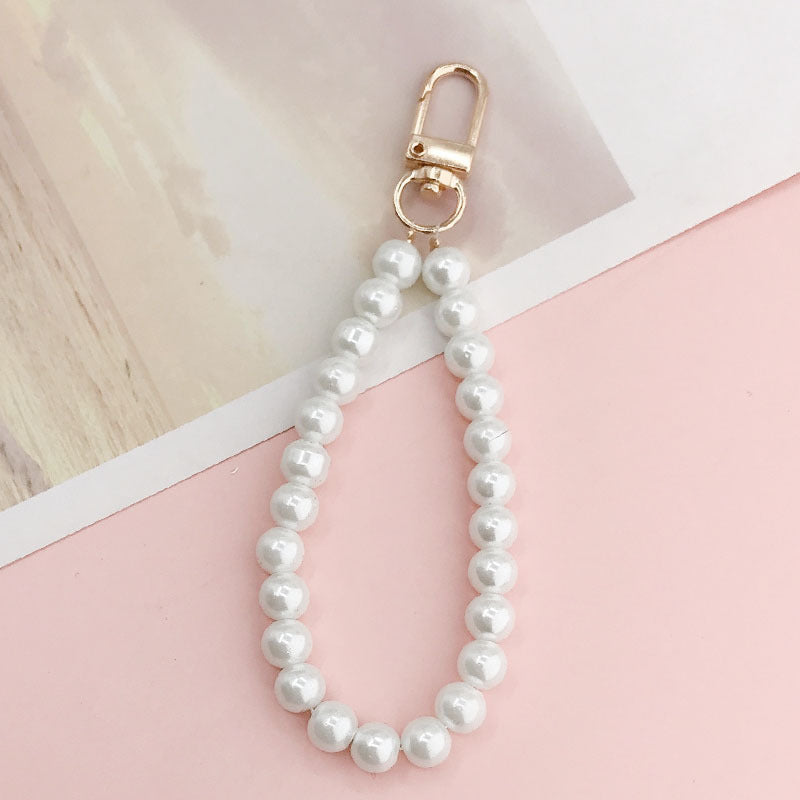 Faux Pearl Beaded Wristlet Keychain Charm - Color_01