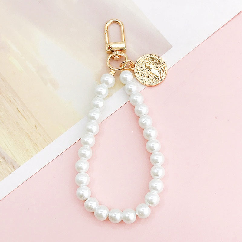 Faux Pearl Beaded Wristlet Keychain Charm - Color_08