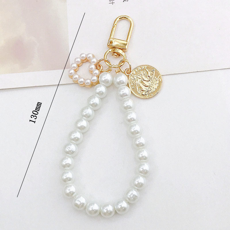 Faux Pearl Beaded Wristlet Keychain Charm - Color_12