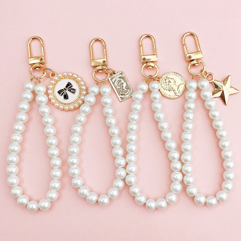 Faux Pearl Beaded Wristlet Keychain Charm