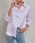 Satin Leopard Jacquard Button-Up Shirt - Violet