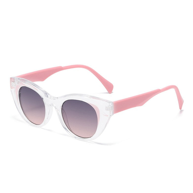Rounded Cat Eye Clear Frame Sunglasses - Color_5