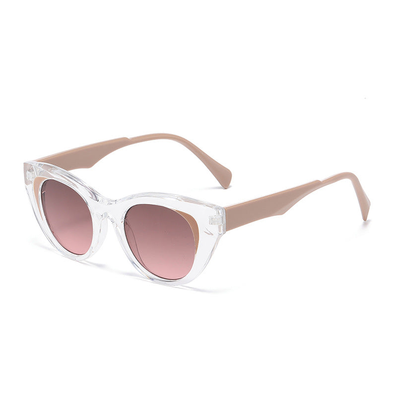 Rounded Cat Eye Clear Frame Sunglasses - Color_6