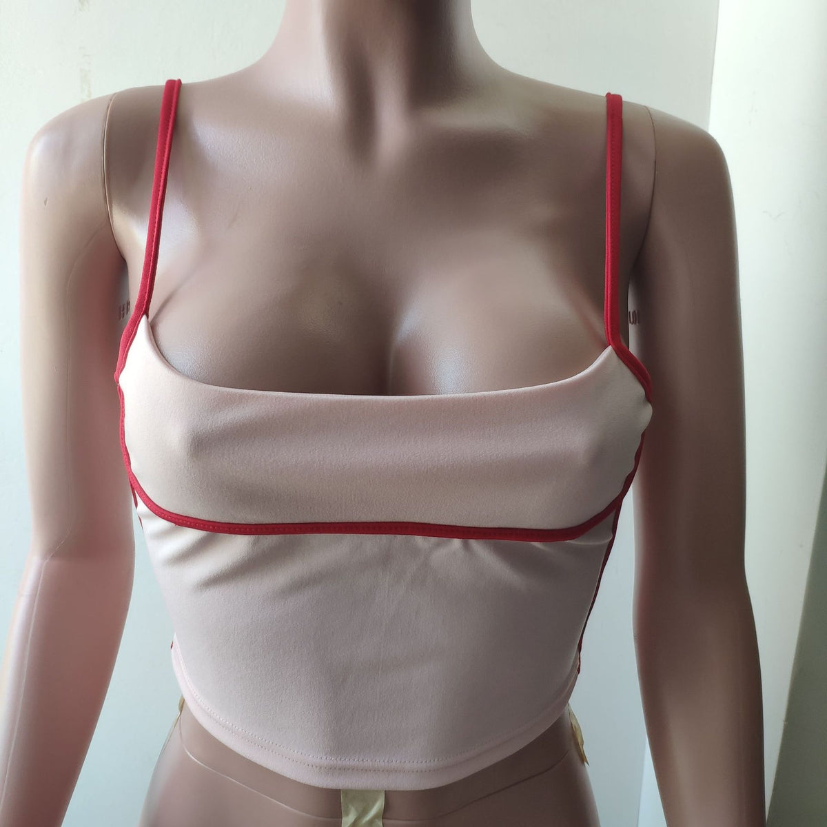 Contrast Bind Skinny Strap Crop Camisole - Pink