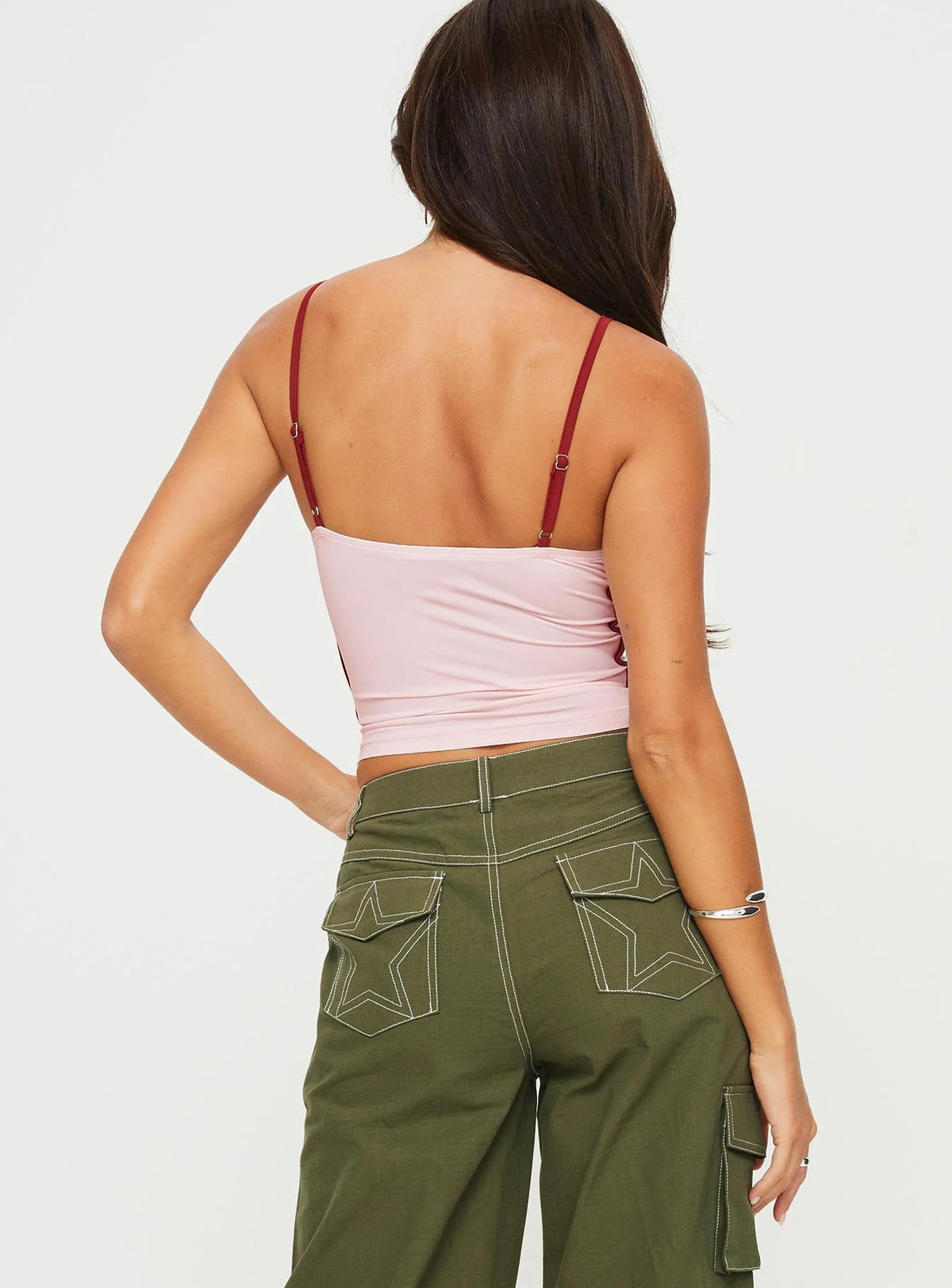 Contrast Bind Skinny Strap Crop Camisole - Pink - 2