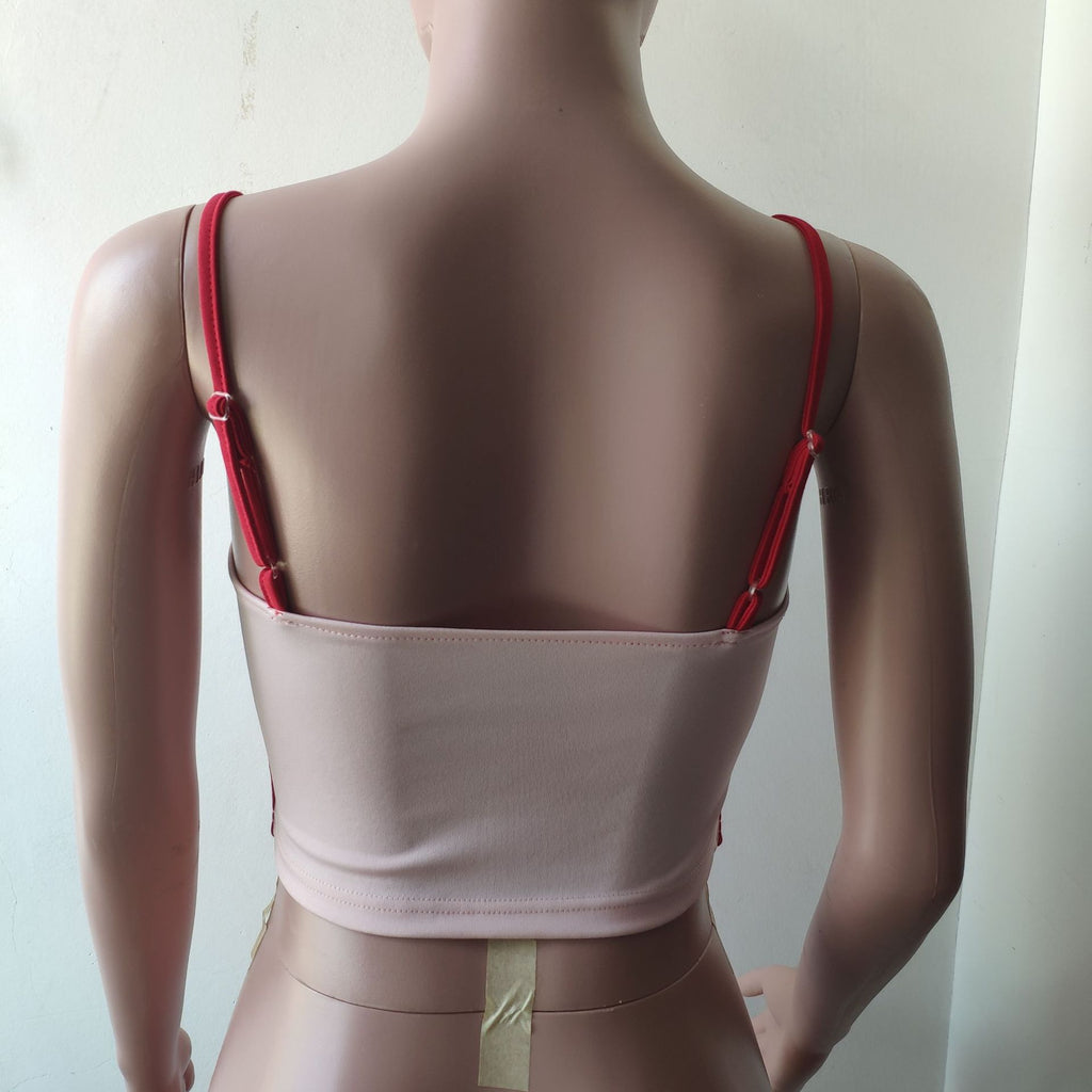 Contrast Bind Skinny Strap Crop Camisole - Pink - 3