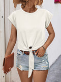Knot Front Dolman Sleeve Crewneck Tee - White