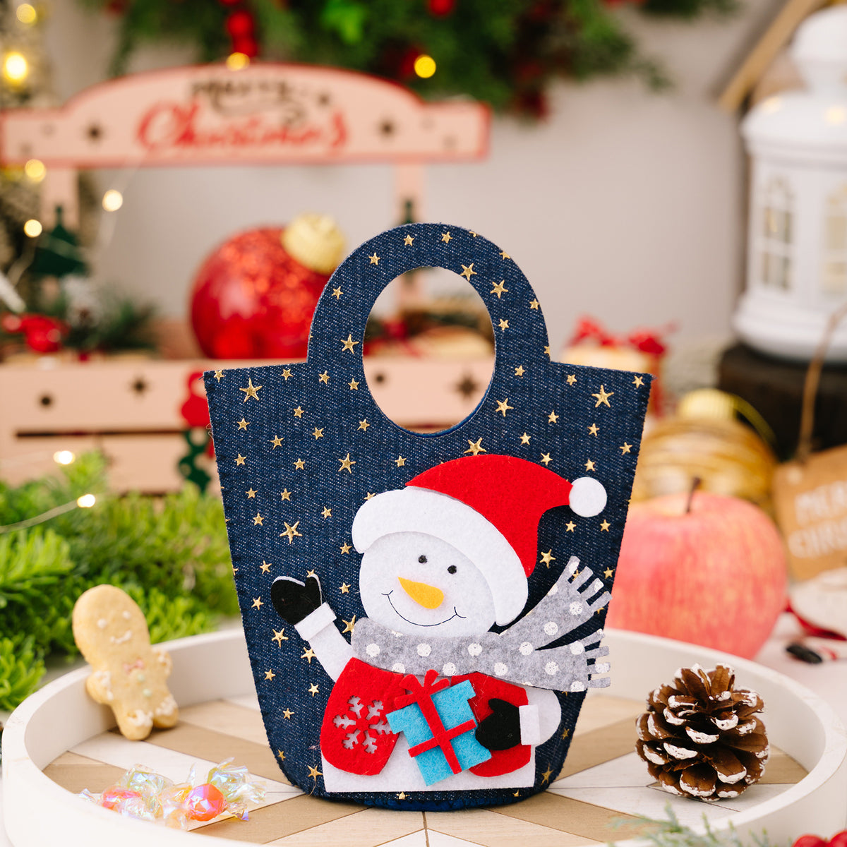 Holiday Applique Denim Mini Tote Bag - C2