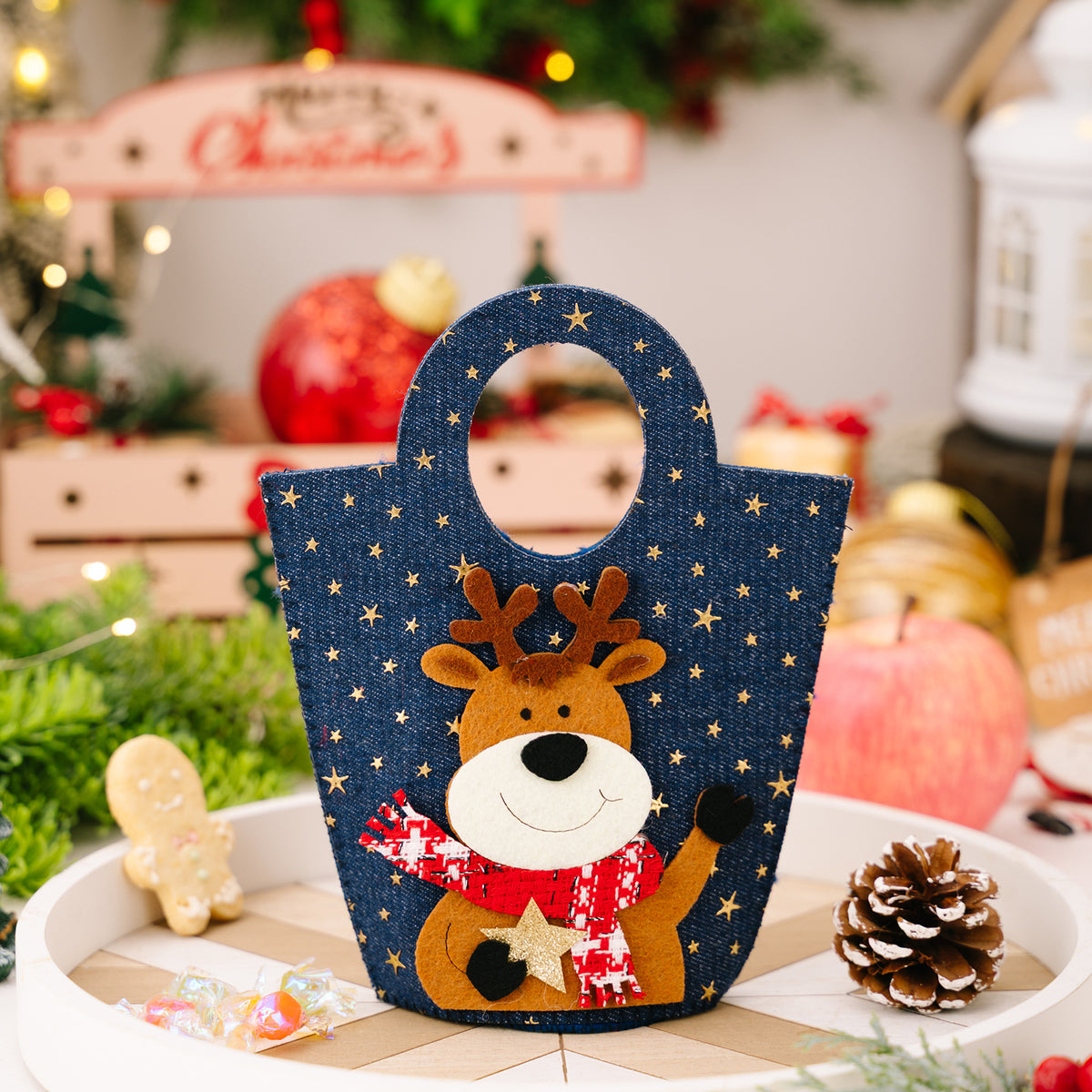 Holiday Applique Denim Mini Tote Bag - C3