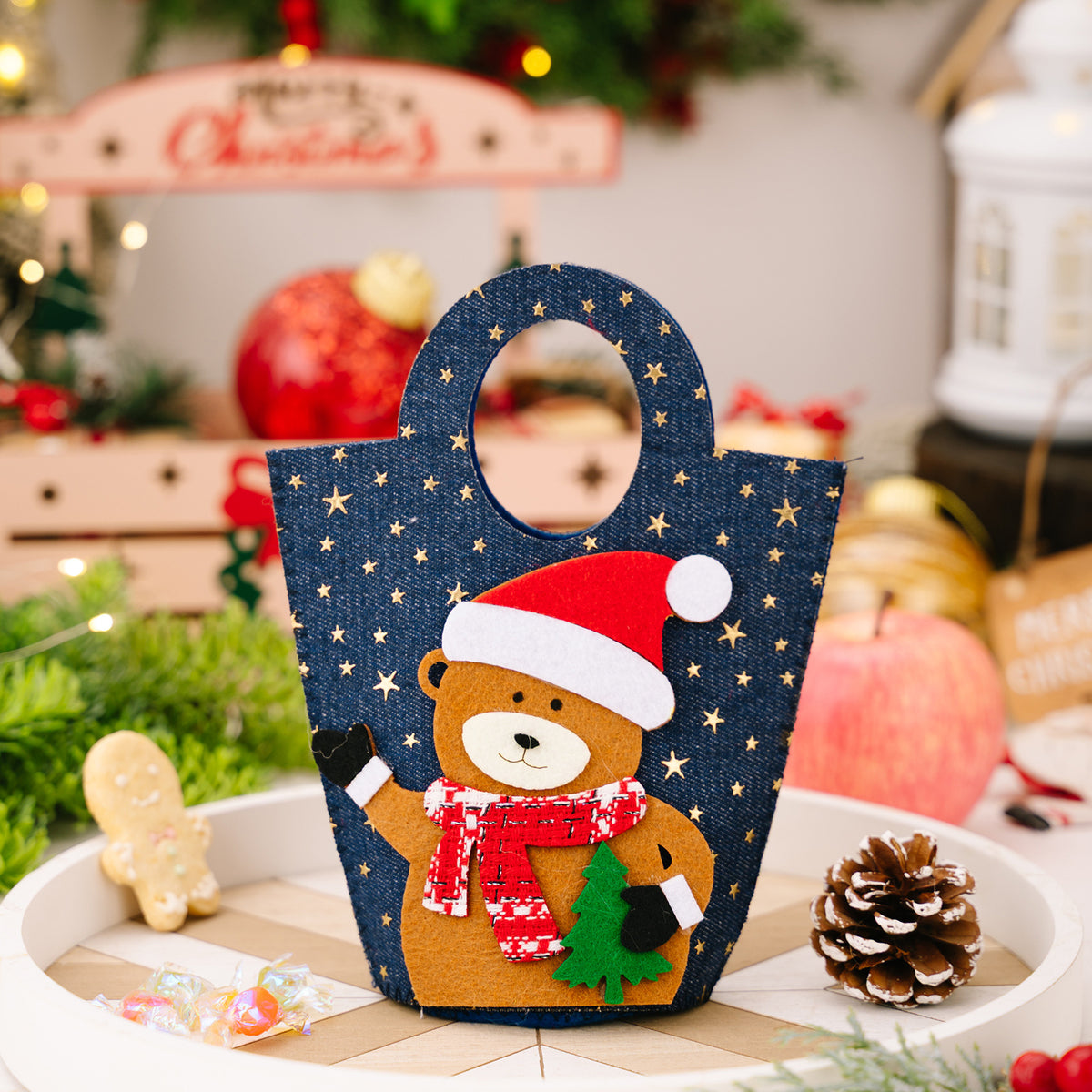Holiday Applique Denim Mini Tote Bag - C4