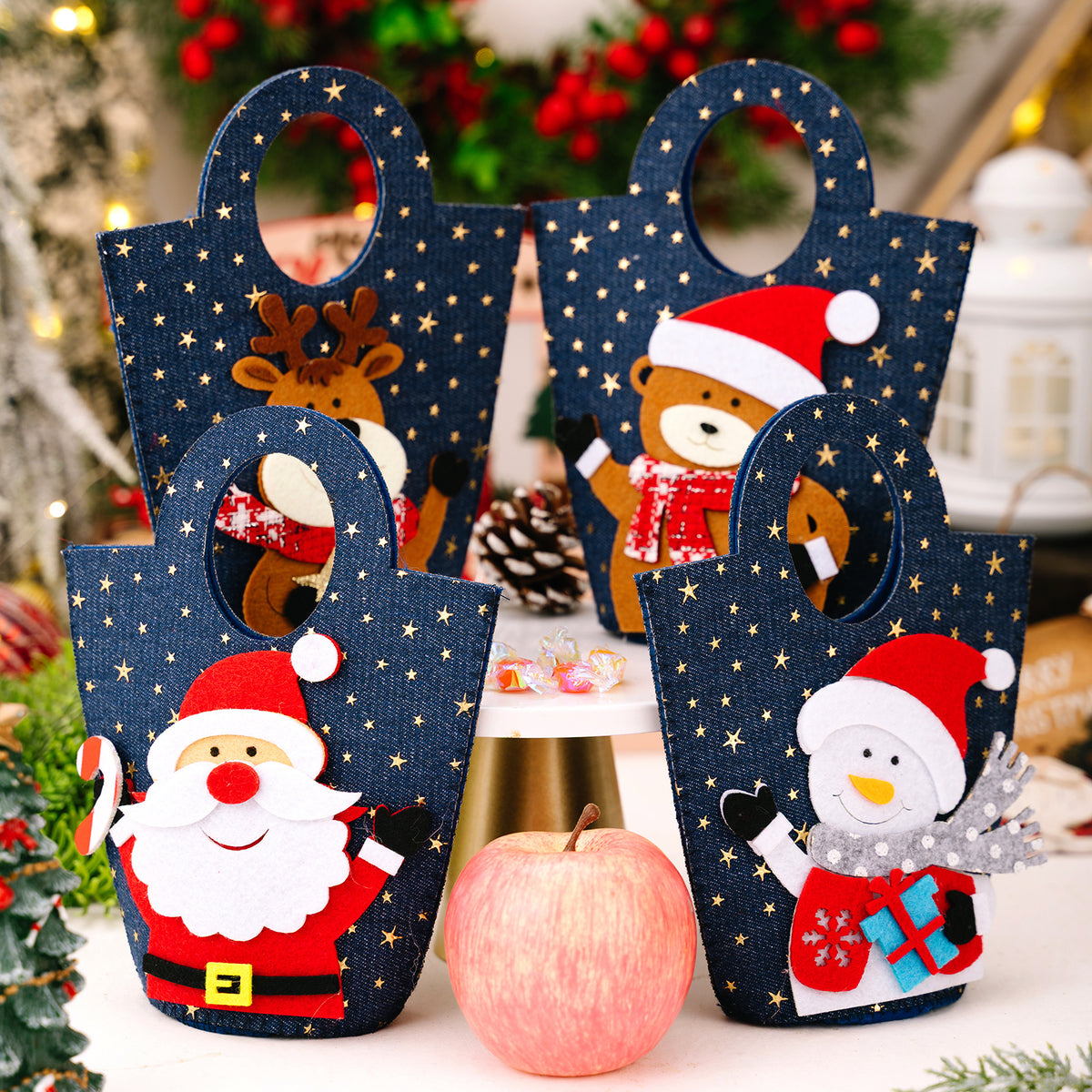 Holiday Applique Denim Mini Tote Bag