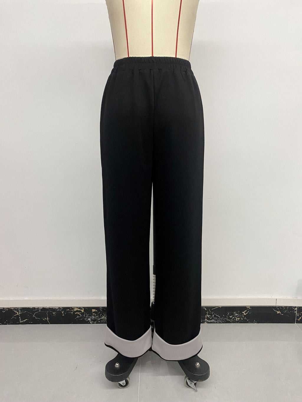 Wide Leg Pants With Contrast Side Panels - Grey - 2