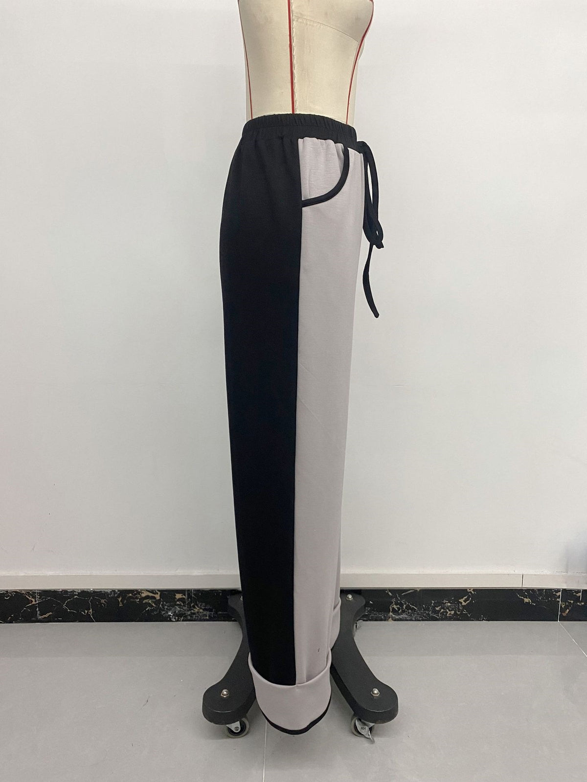 Wide Leg Pants With Contrast Side Panels - Grey - 3