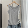 Ribbed Henley Button Placket Tank Top - Lightgray