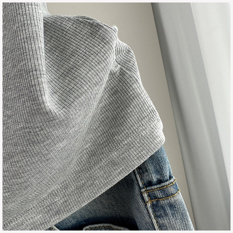 Ribbed Henley Button Placket Tank Top - Lightgray - 5