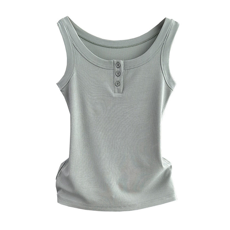 Ribbed Henley Button Placket Tank Top - Lightgray - 6
