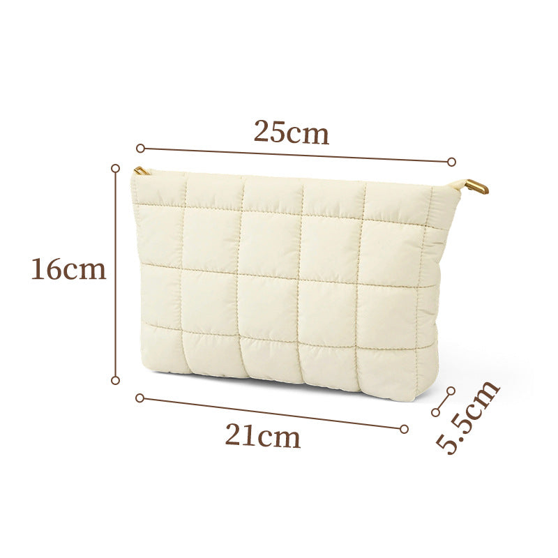 Puffy Cloud-Quilted Zip Cosmetic Pouch - Beige