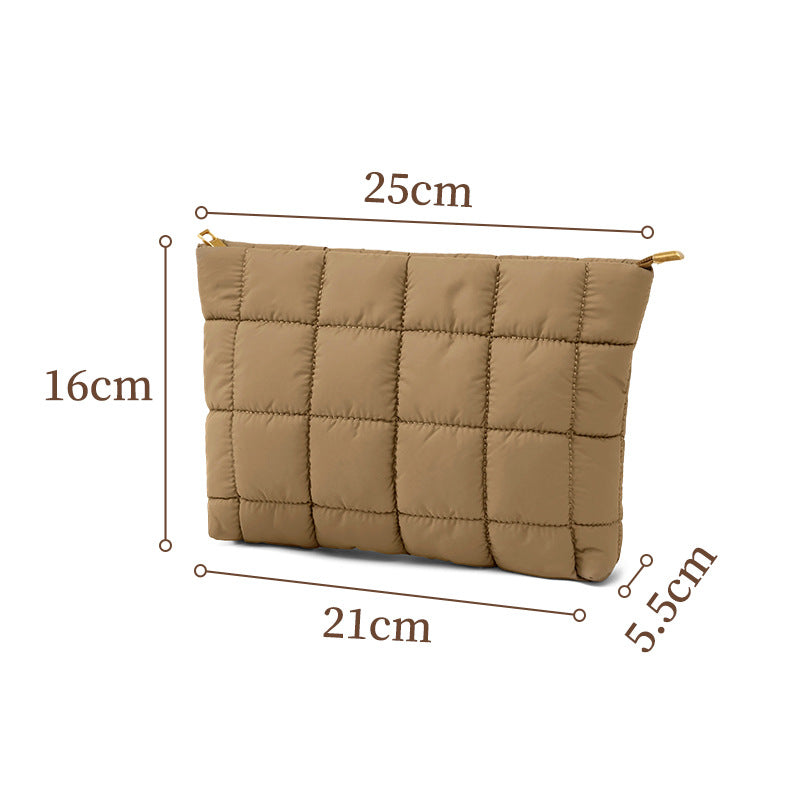 Puffy Cloud-Quilted Zip Cosmetic Pouch - Coffee