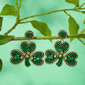 Beaded Shamrock Clover Dangle Earrings - Green