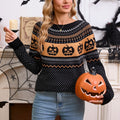 Pumpkin Fair Isle Knit Halloween Sweater - Black