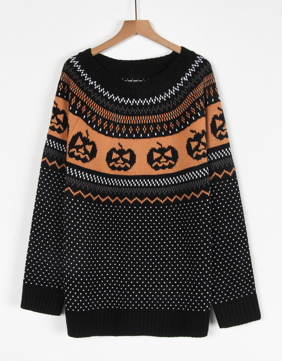 Pumpkin Fair Isle Knit Halloween Sweater - Black - 1