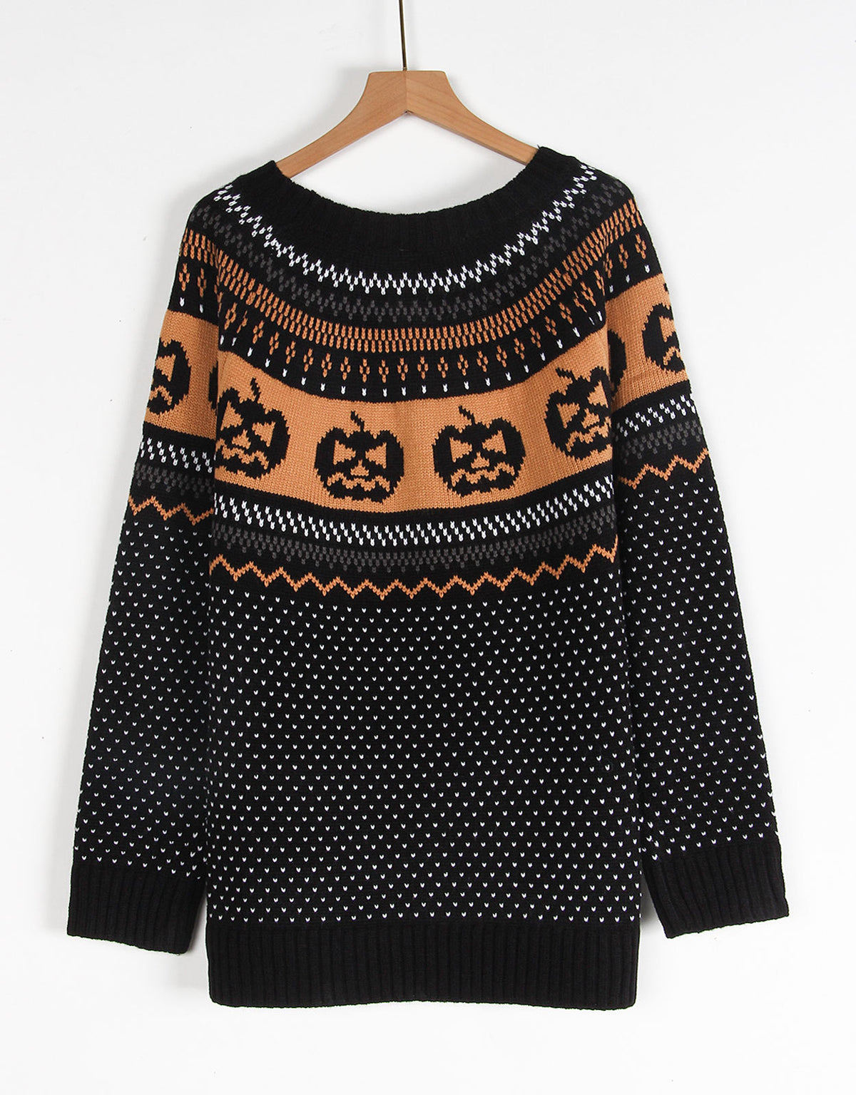Pumpkin Fair Isle Knit Halloween Sweater - Black - 2