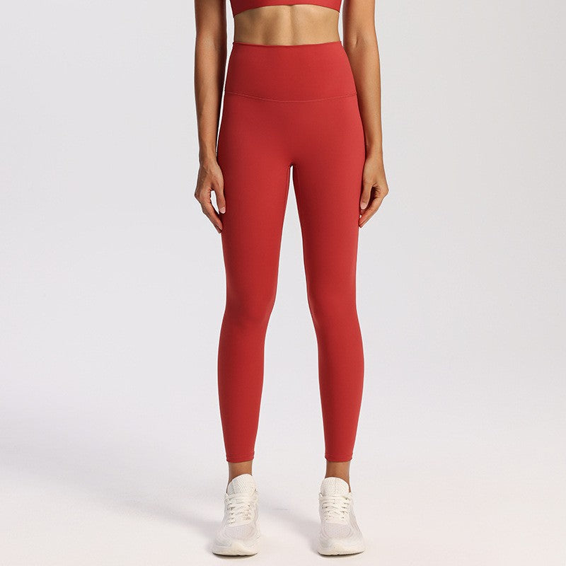 Nude Feel High Waist Yoga Leggings With Back Pocket - Cayenne