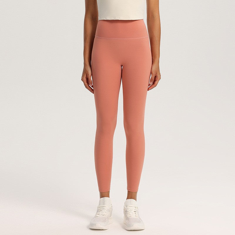 Nude Feel High Waist Yoga Leggings With Back Pocket - Coral