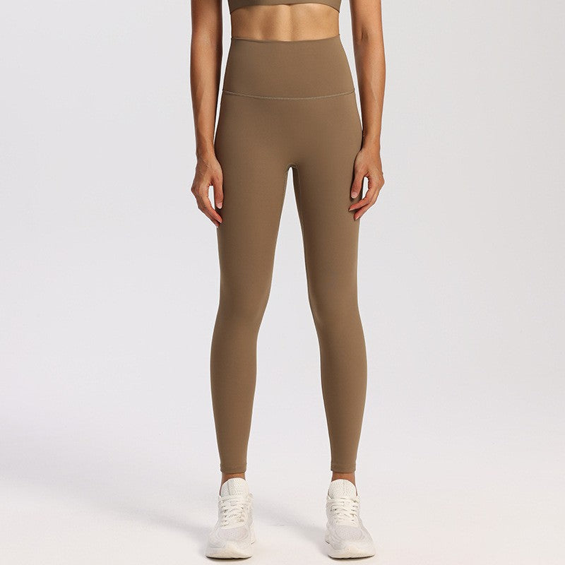 Nude Feel High Waist Yoga Leggings With Back Pocket - Dark Khaki