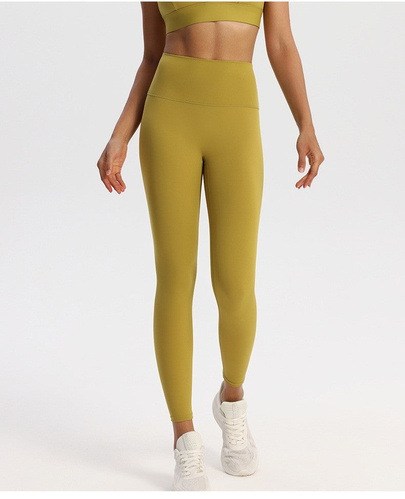 Nude Feel High Waist Yoga Leggings With Back Pocket - Mustard