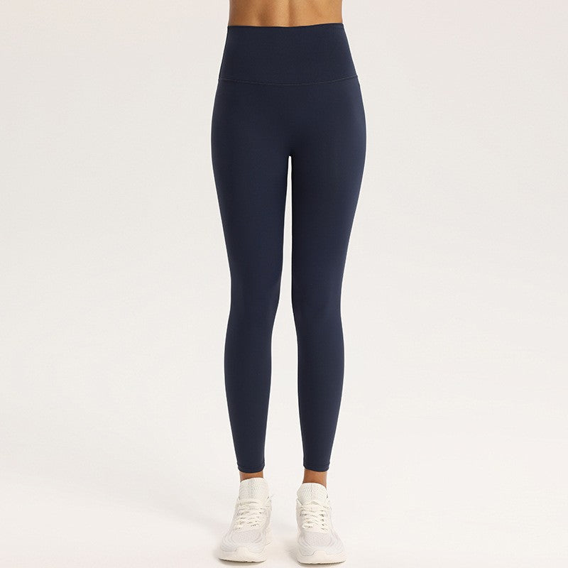 Nude Feel High Waist Yoga Leggings With Back Pocket - Navy