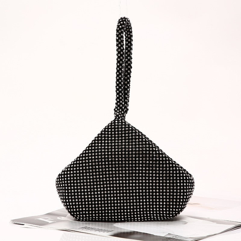 Rhinestone Pyramid Wristlet Clutch - Black