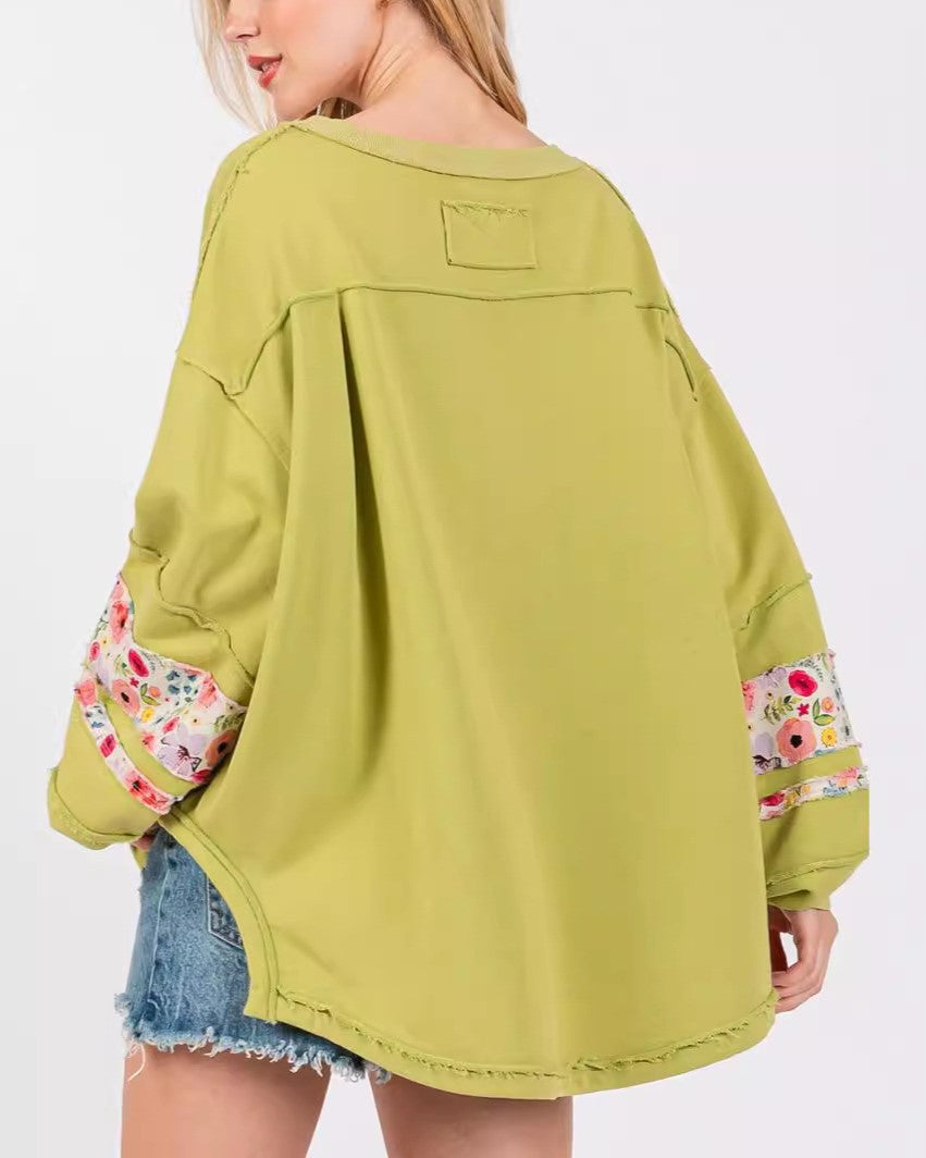 Ditsy Floral Daisy Patch Oversized Sweatshirt - Green - 3