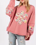 Ditsy Floral Daisy Patch Oversized Sweatshirt - Pink