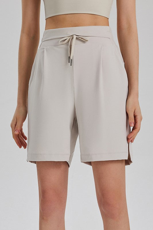 Drawstring Bermuda Athletic Shorts With Pockets - Ivory