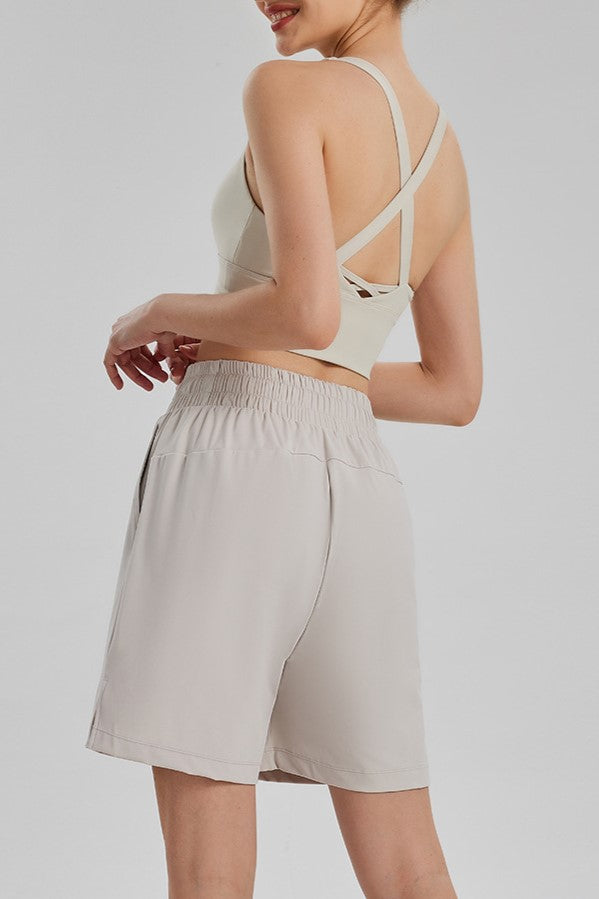 Drawstring Bermuda Athletic Shorts With Pockets - Ivory - 1