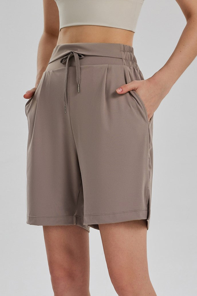 Drawstring Bermuda Athletic Shorts With Pockets - Taupe