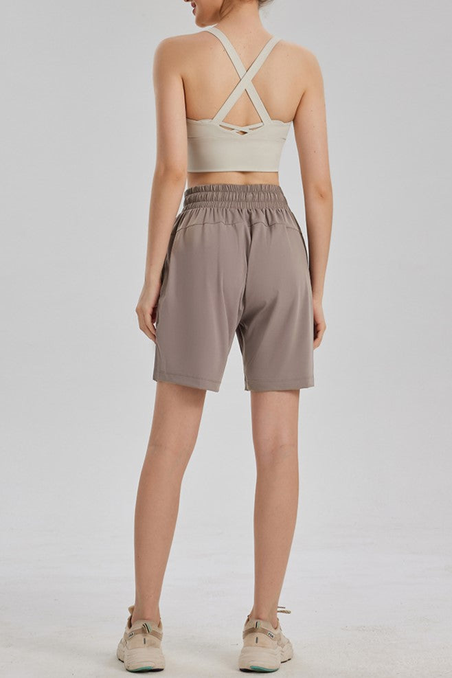 Drawstring Bermuda Athletic Shorts With Pockets - Taupe - 3