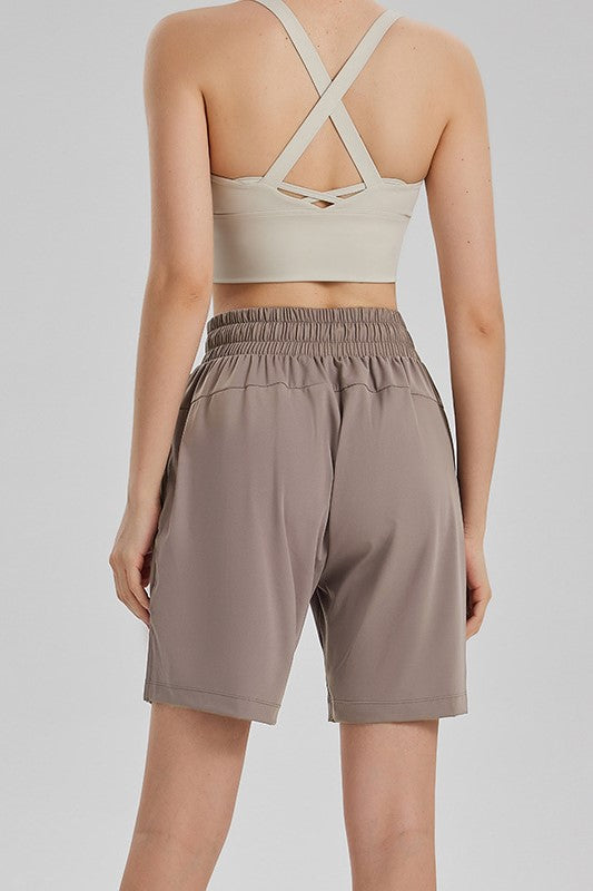 Drawstring Bermuda Athletic Shorts With Pockets - Taupe - 4