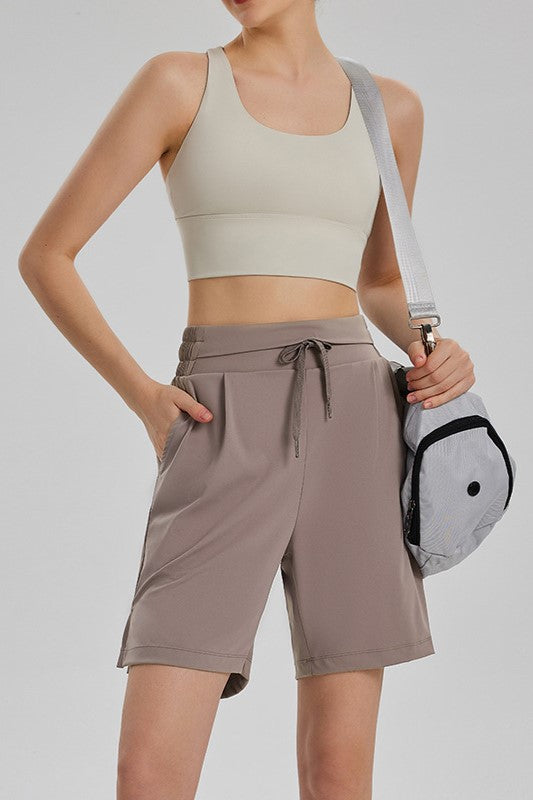 Drawstring Bermuda Athletic Shorts With Pockets - Taupe - 5