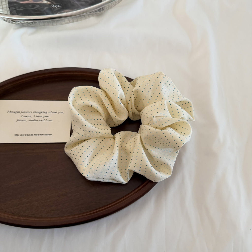 Oversized Pin Dot Retro Hair Scrunchie - Beige
