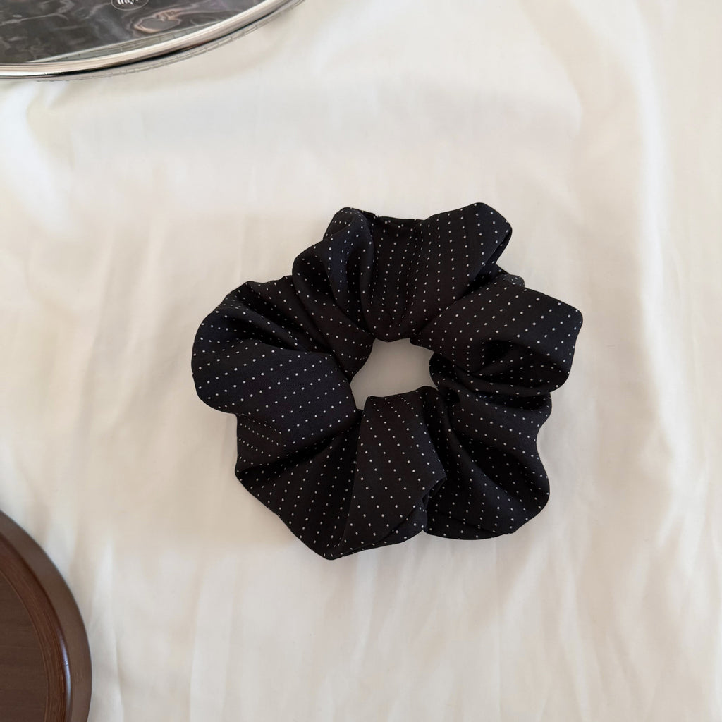 Oversized Pin Dot Retro Hair Scrunchie - Black